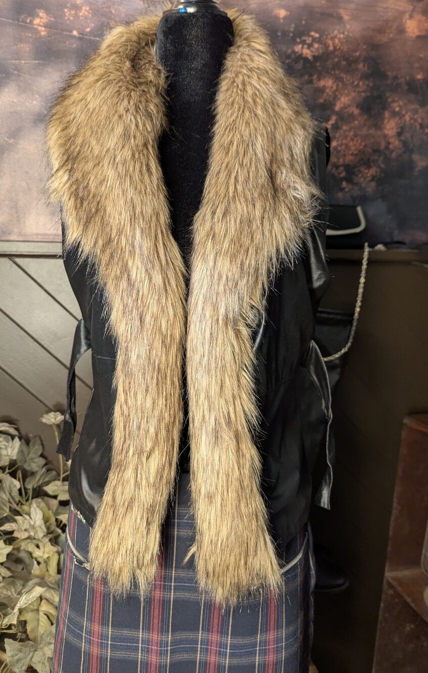 Faux fur and leather vest